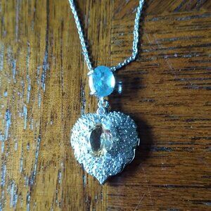 925 Heart Shaped Pendant with Blue Aquamarine, Yellow Sapphire White Crystals